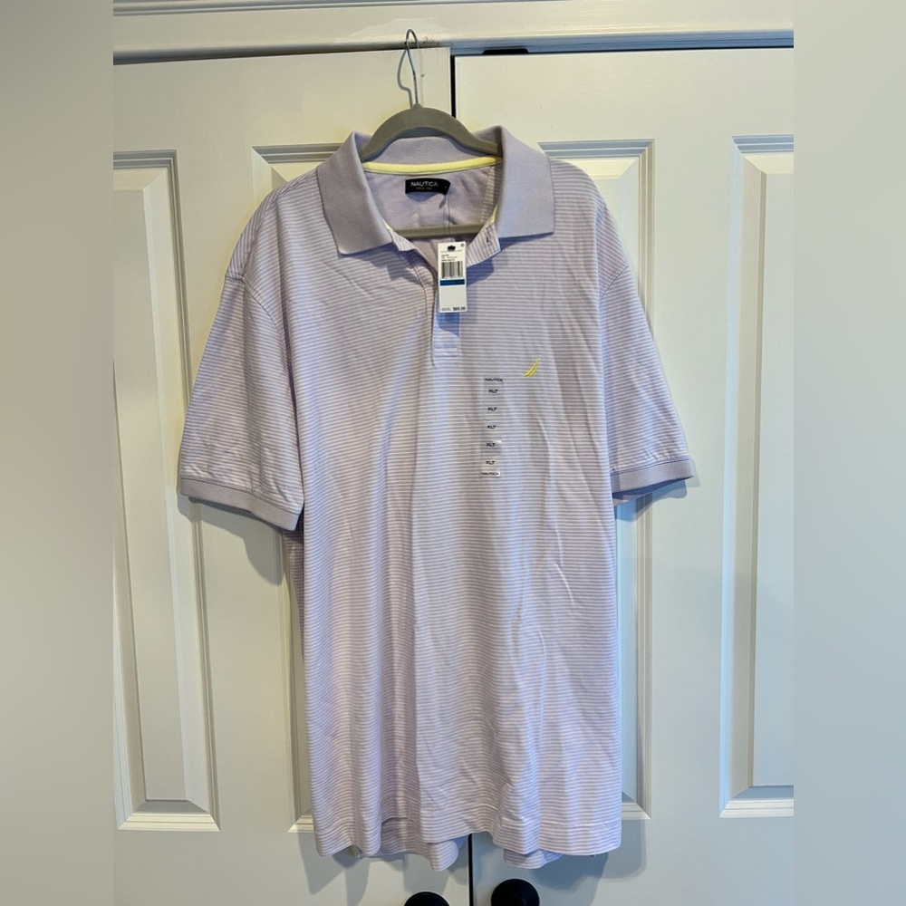 NWT Nautica Men's Light Lavender Polo with Yellow Logo XLT